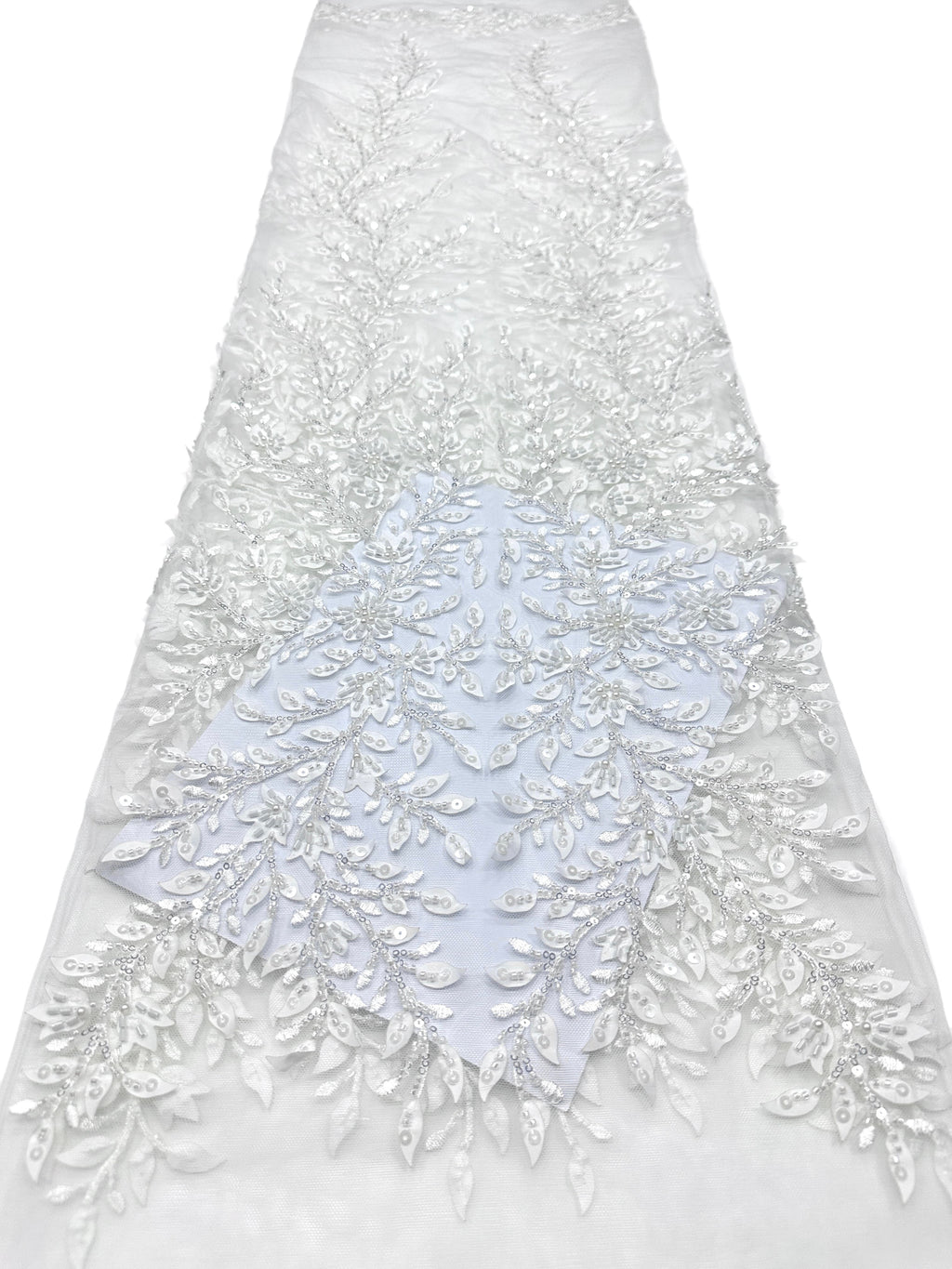 BLS6660#	Pearl Beaded Leaf Vine Tulle Lace Fabric Sequined Embroidered Lace Fabric for Wedding Dresses Bridal Gowns