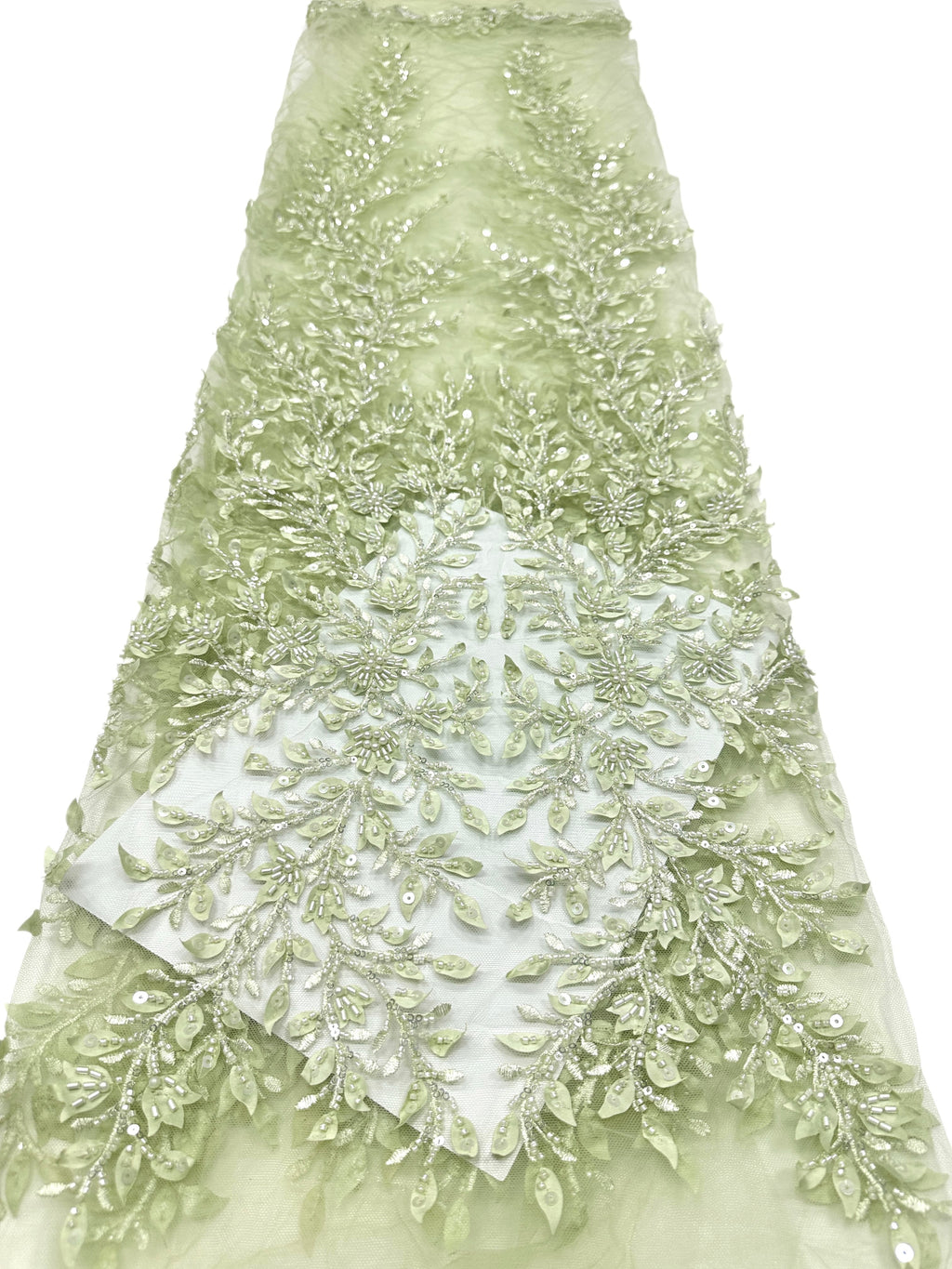 BLS6660#	Pearl Beaded Leaf Vine Tulle Lace Fabric Sequined Embroidered Lace Fabric for Wedding Dresses Bridal Gowns