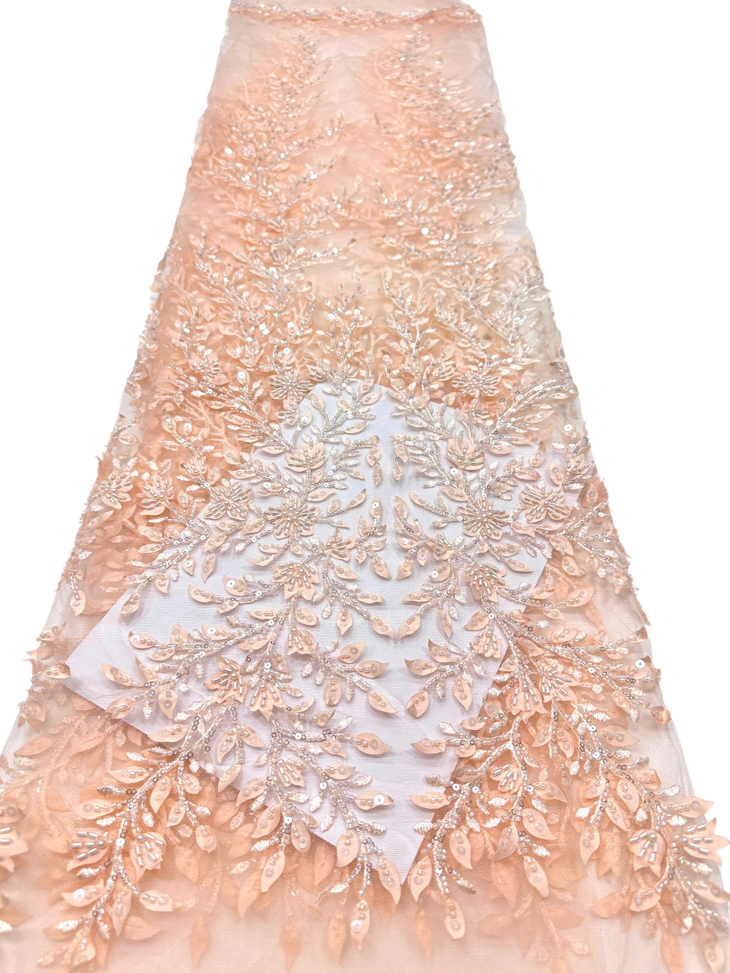 BLS6660#	Pearl Beaded Leaf Vine Tulle Lace Fabric Sequined Embroidered Lace Fabric for Wedding Dresses Bridal Gowns