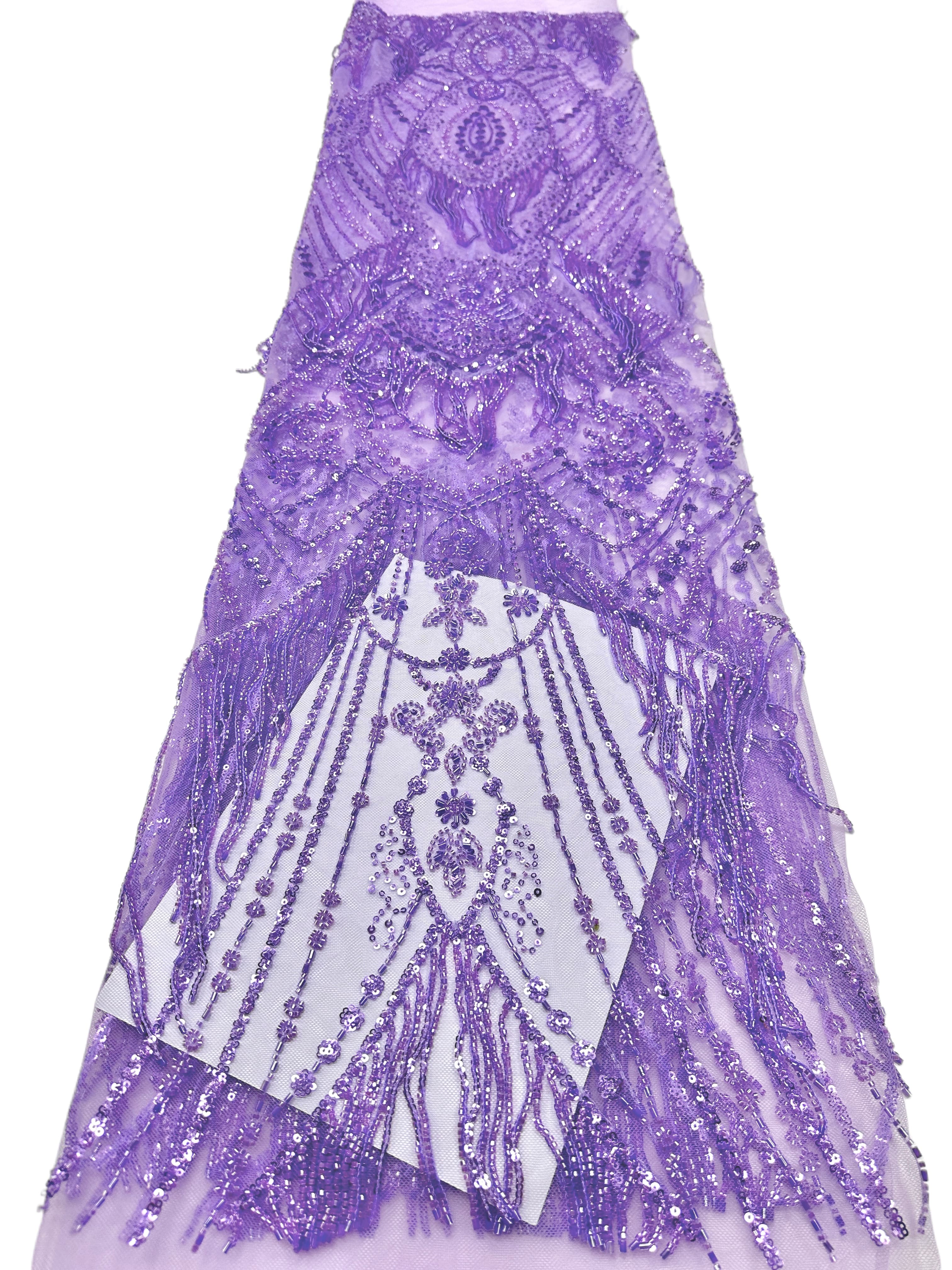 BLS6661#	Heavy Beaded Sequined Border Lace Fabric Geometric Tulle Lace Fabric for Wedding Dresses Evening Gowns
