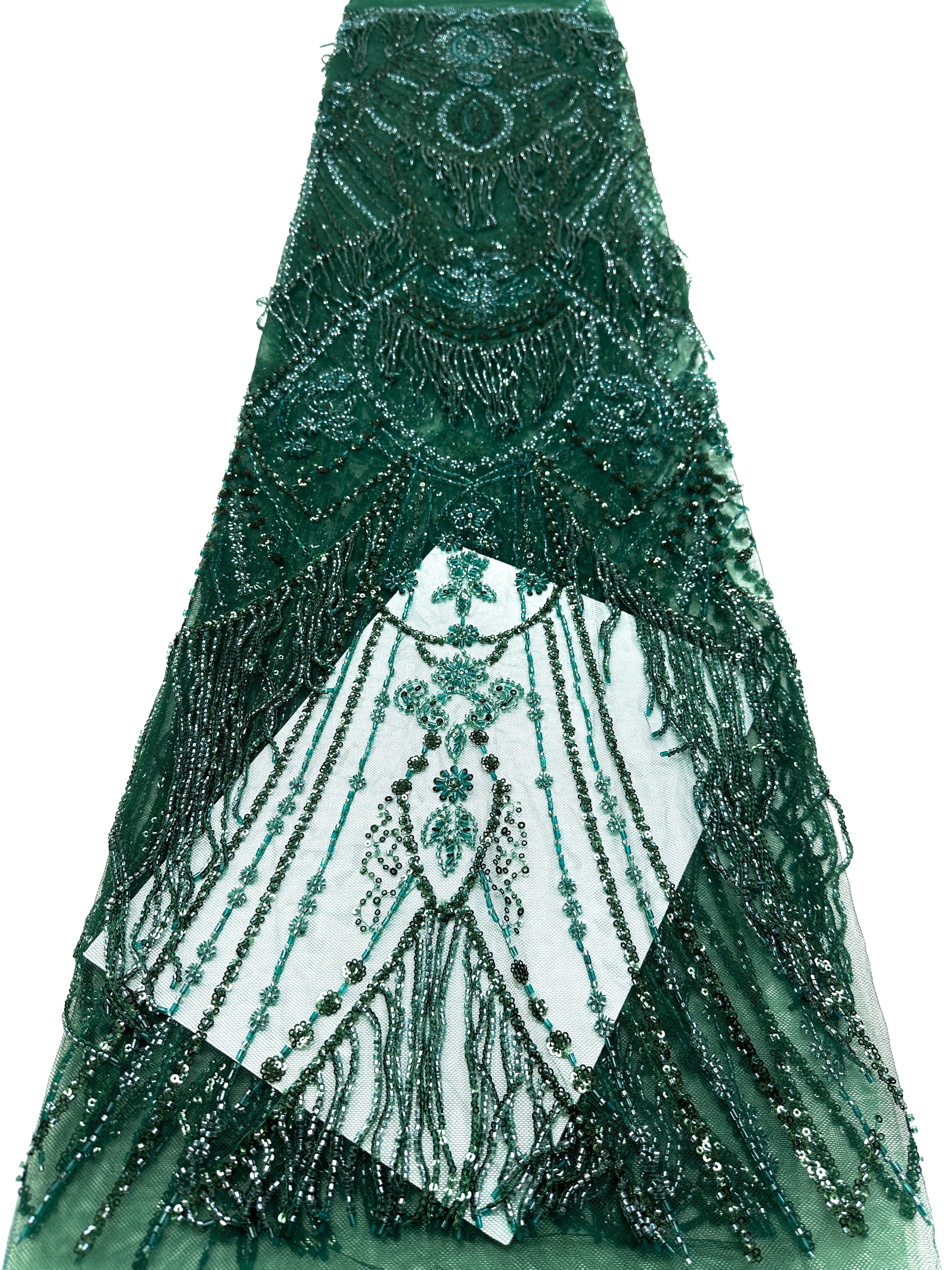 BLS6661#	Heavy Beaded Sequined Border Lace Fabric Geometric Tulle Lace Fabric for Wedding Dresses Evening Gowns