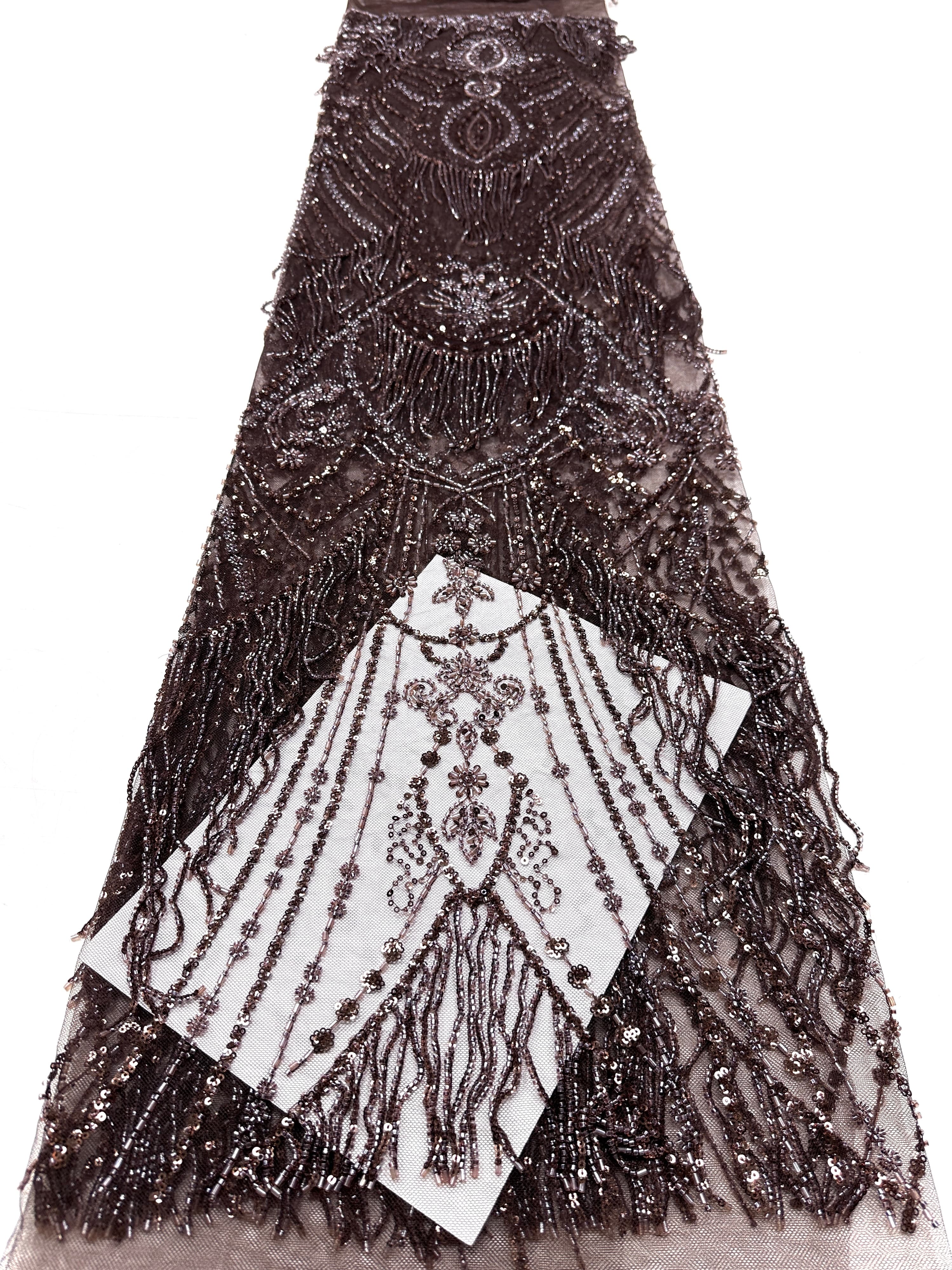 BLS6661#	Heavy Beaded Sequined Border Lace Fabric Geometric Tulle Lace Fabric for Wedding Dresses Evening Gowns
