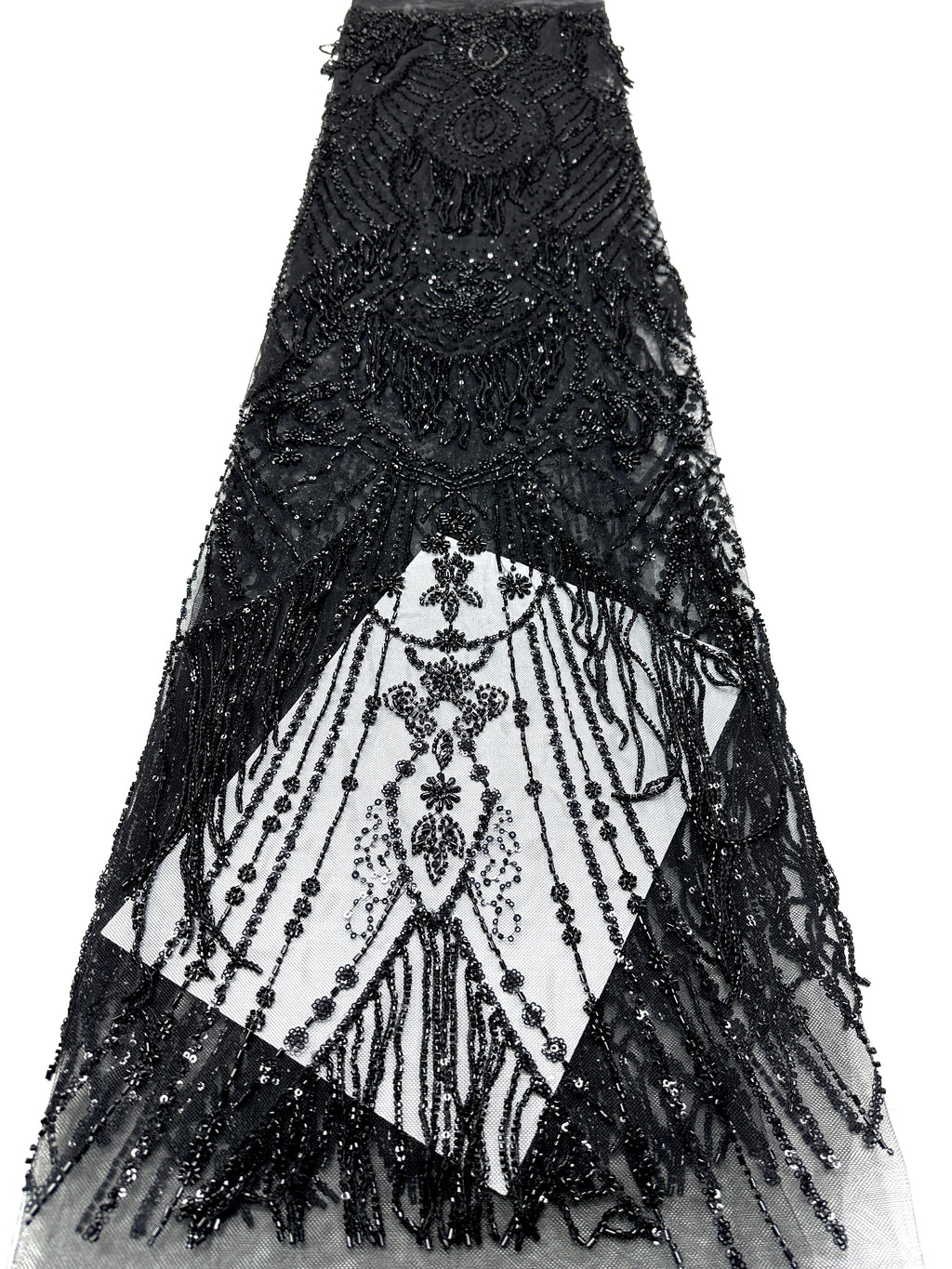 BLS6661#	Heavy Beaded Sequined Border Lace Fabric Geometric Tulle Lace Fabric for Wedding Dresses Evening Gowns
