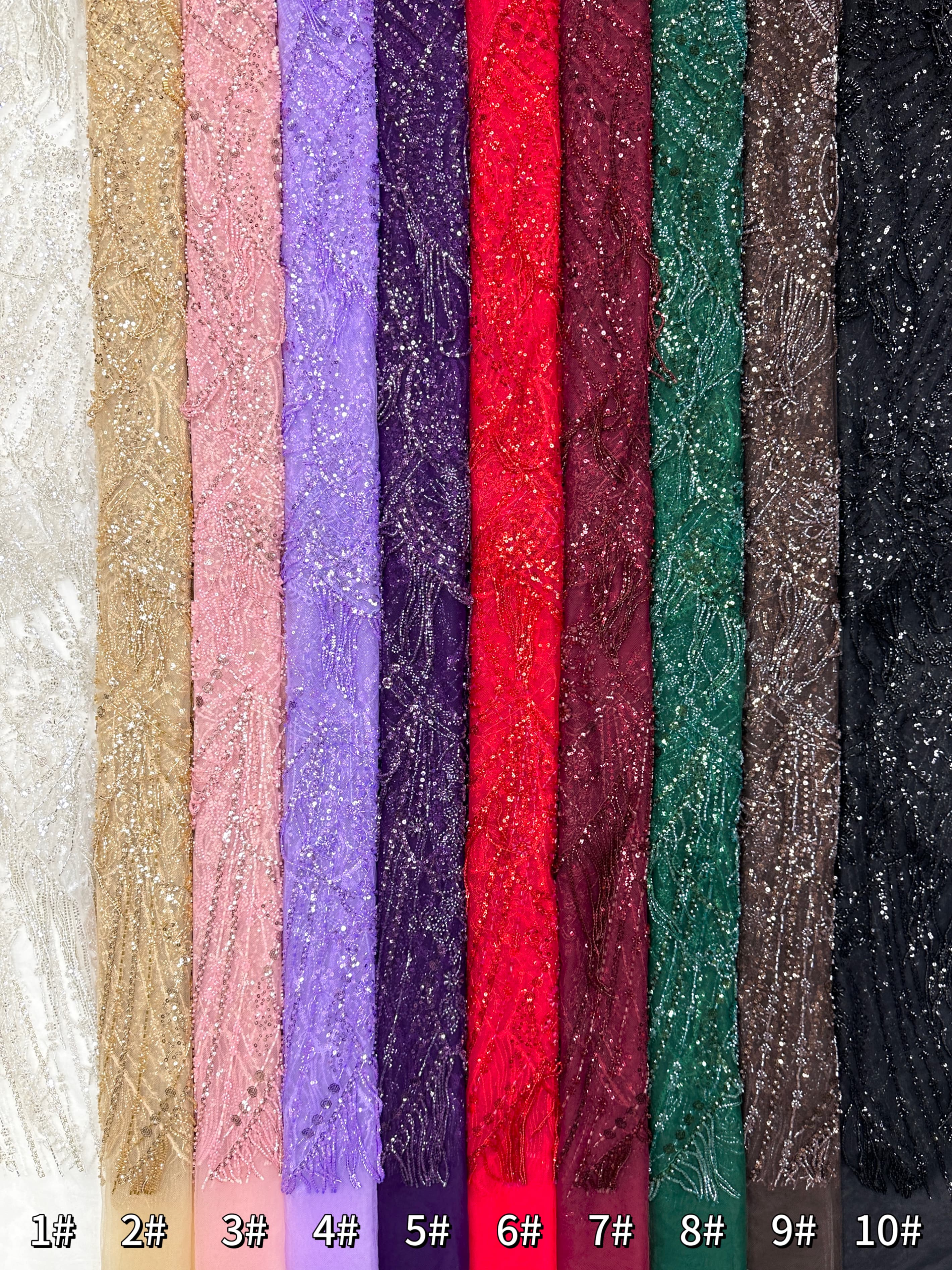 BLS6661#	Heavy Beaded Sequined Border Lace Fabric Geometric Tulle Lace Fabric for Wedding Dresses Evening Gowns