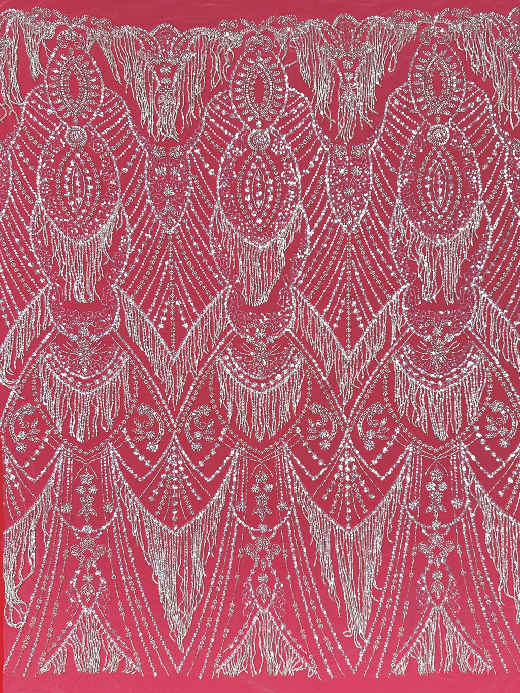 BLS6661#	Heavy Beaded Sequined Border Lace Fabric Geometric Tulle Lace Fabric for Wedding Dresses Evening Gowns