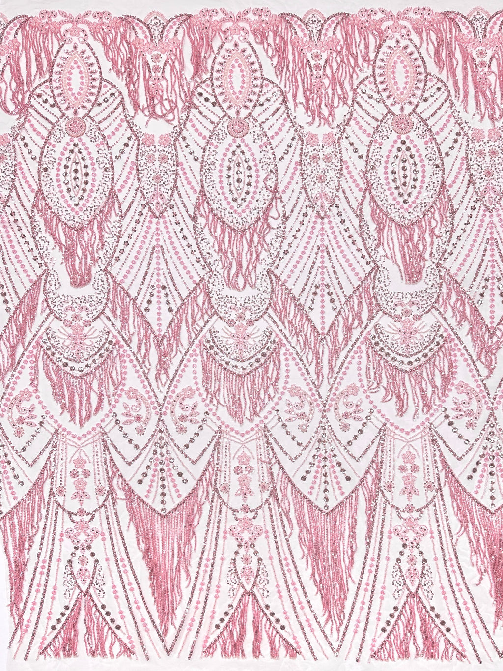 BLS6661#	Heavy Beaded Sequined Border Lace Fabric Geometric Tulle Lace Fabric for Wedding Dresses Evening Gowns