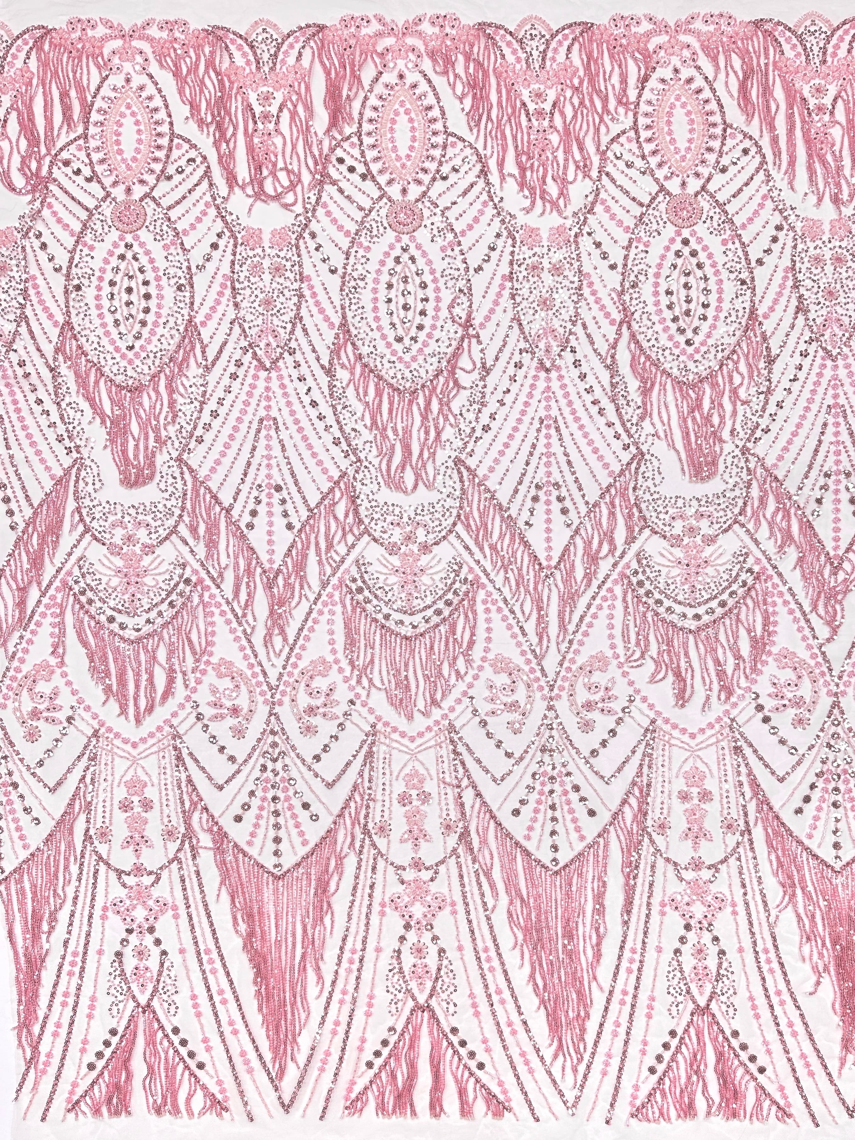 BLS6661#	Heavy Beaded Sequined Border Lace Fabric Geometric Tulle Lace Fabric for Wedding Dresses Evening Gowns