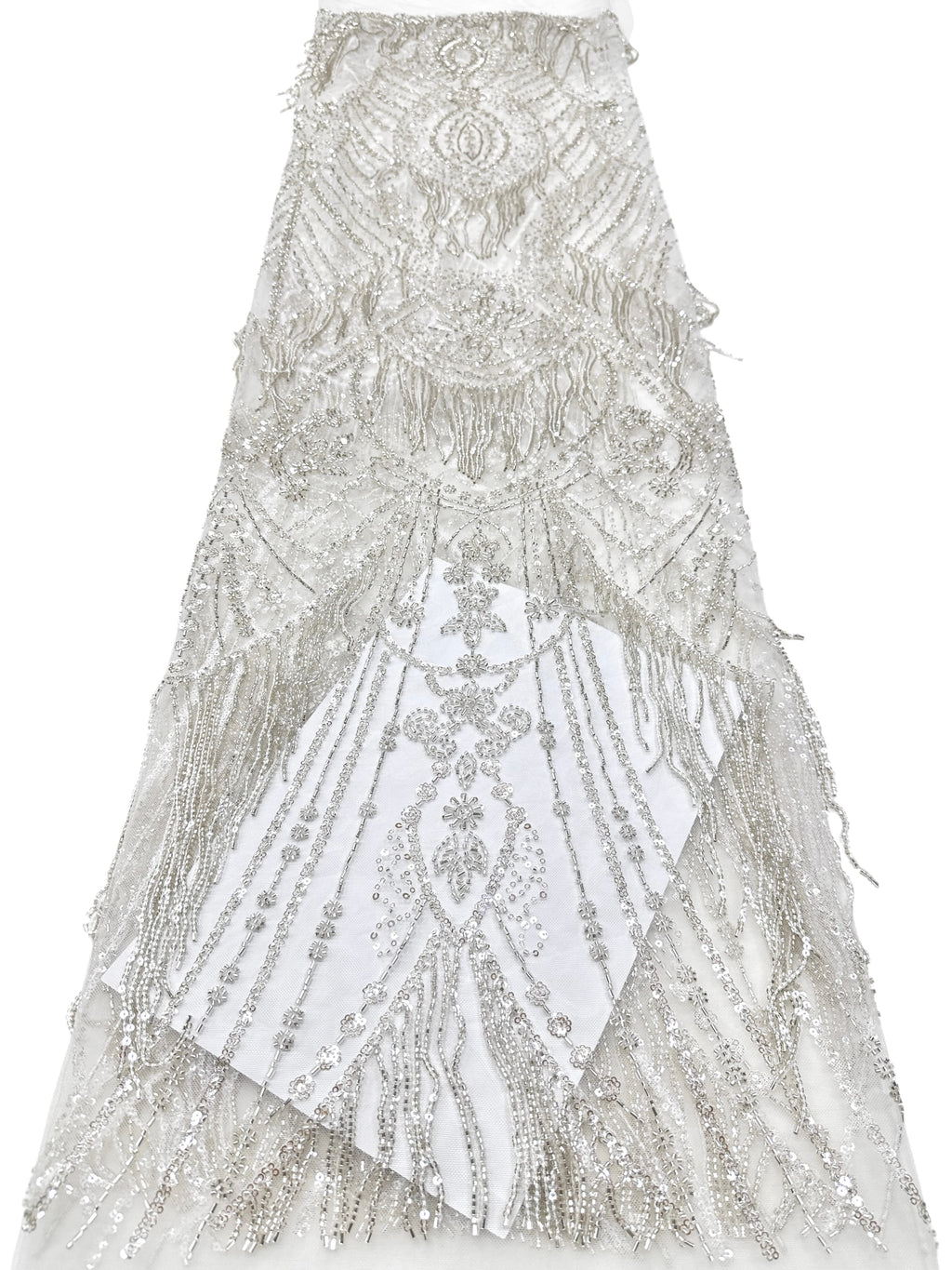 BLS6661#	Heavy Beaded Sequined Border Lace Fabric Geometric Tulle Lace Fabric for Wedding Dresses Evening Gowns