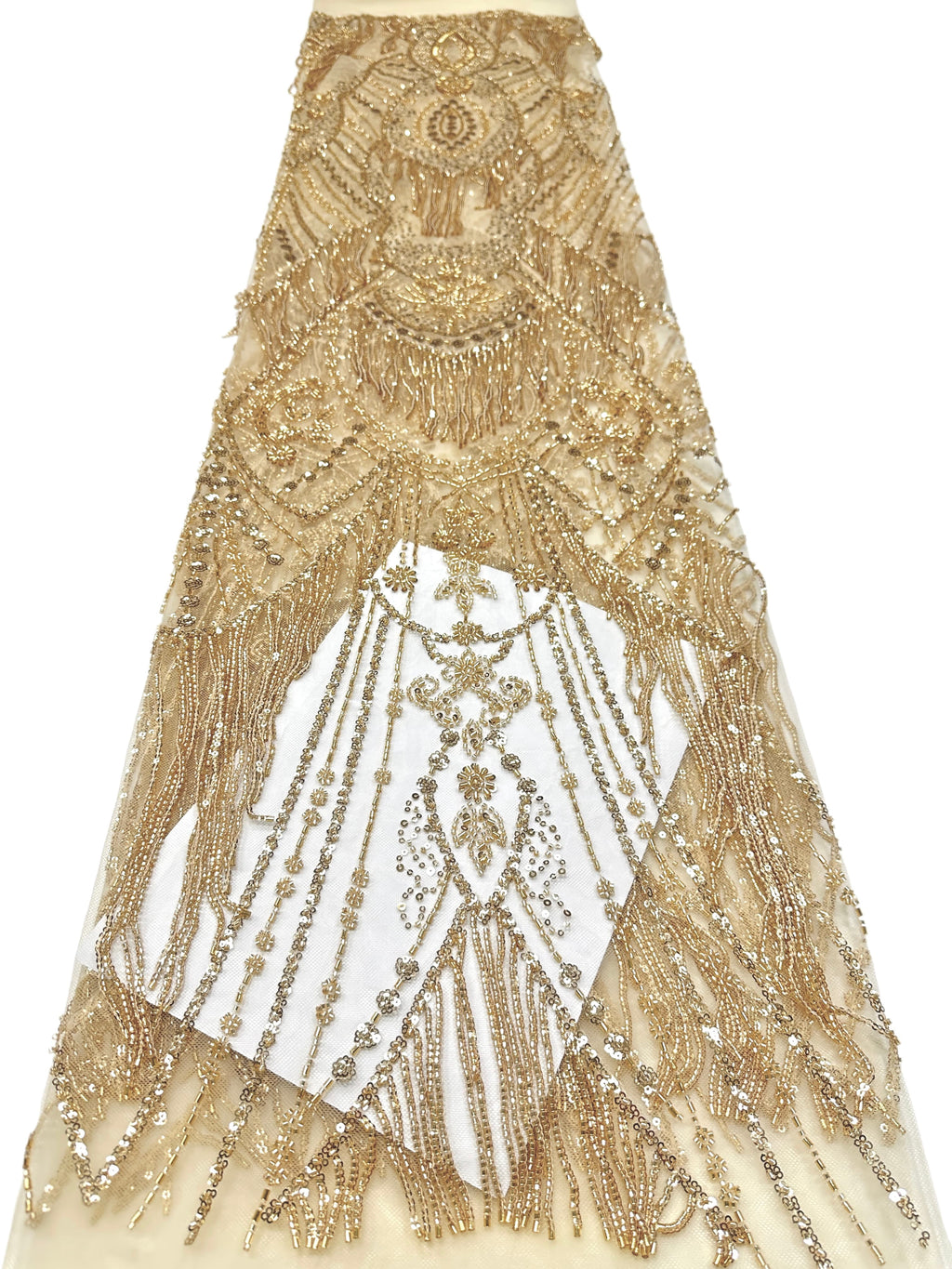 BLS6661#	Heavy Beaded Sequined Border Lace Fabric Geometric Tulle Lace Fabric for Wedding Dresses Evening Gowns