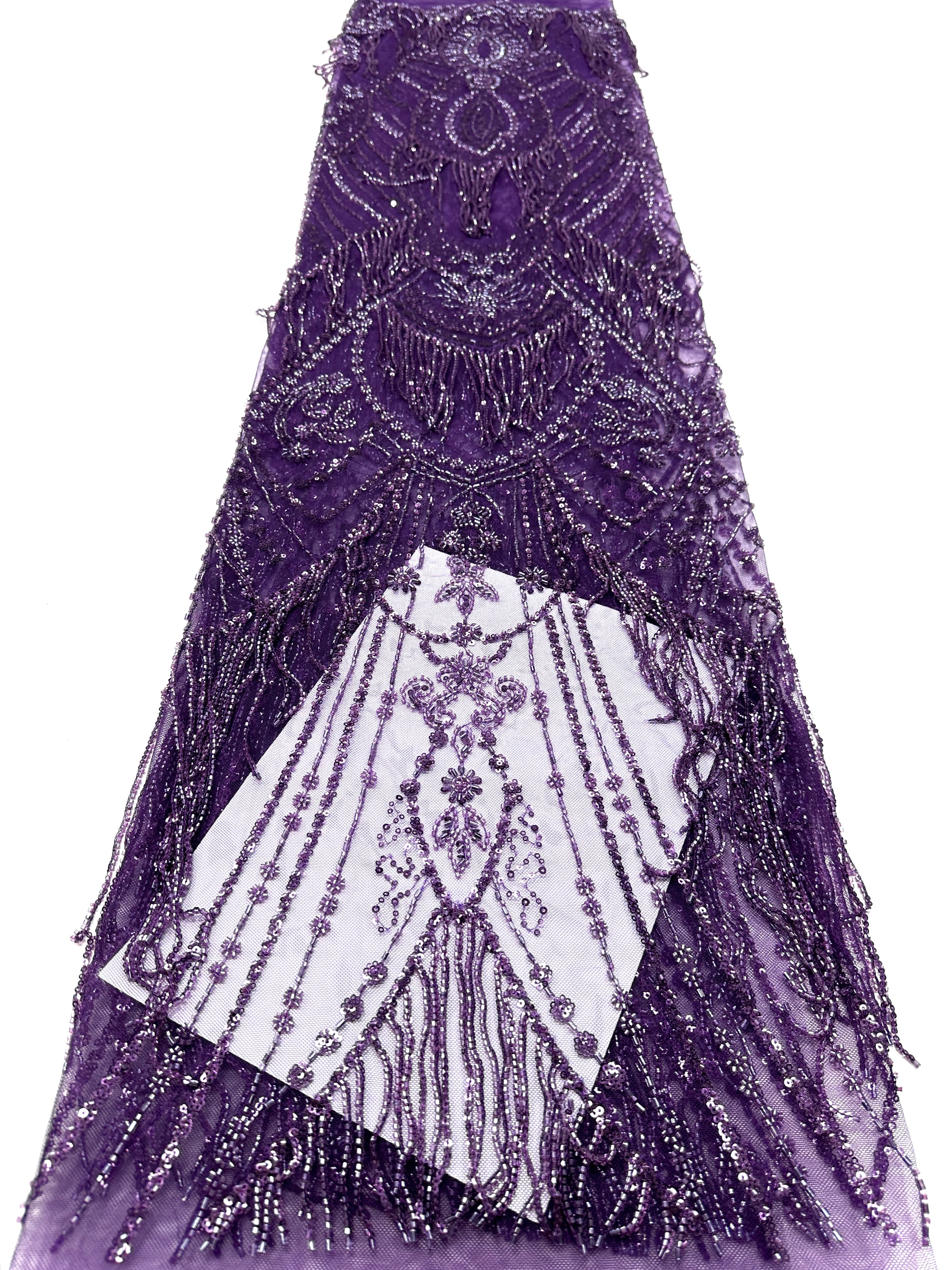 BLS6661#	Heavy Beaded Sequined Border Lace Fabric Geometric Tulle Lace Fabric for Wedding Dresses Evening Gowns