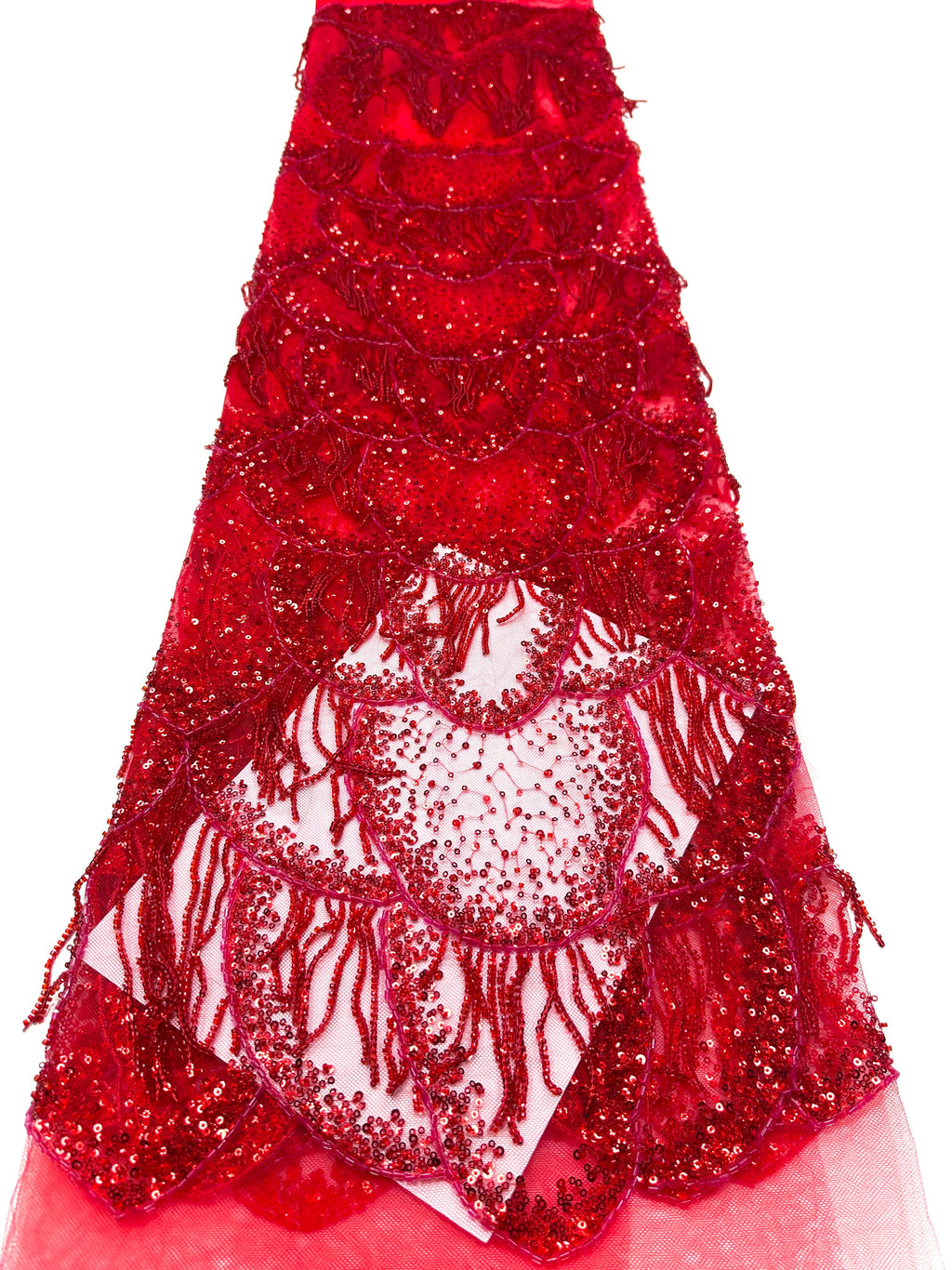 BLS6662#	Heavy Beaded Sequined Fringe Border Lace Fabric Geometric Tulle Lace Fabric for Wedding Evening Gowns