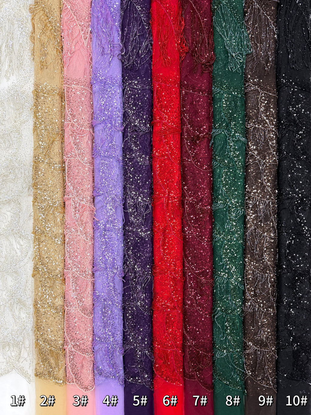BLS6662#	Heavy Beaded Sequined Fringe Border Lace Fabric Geometric Tulle Lace Fabric for Wedding Evening Gowns