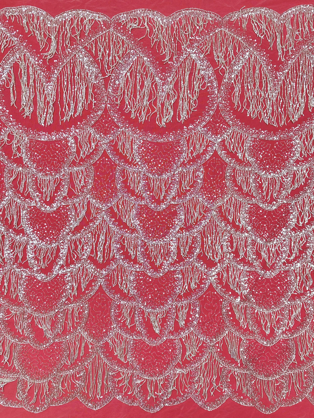 BLS6662#	Heavy Beaded Sequined Fringe Border Lace Fabric Geometric Tulle Lace Fabric for Wedding Evening Gowns