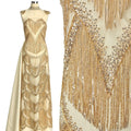 BLS6662#	Heavy Beaded Sequined Fringe Border Lace Fabric Geometric Tulle Lace Fabric for Wedding Evening Gowns