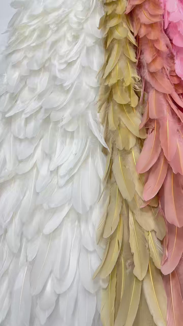 3D Feather Applique Lace Fabric Allover Layered Feather Tulle Fabric for Evening Dress Stage Costume BLS6548#