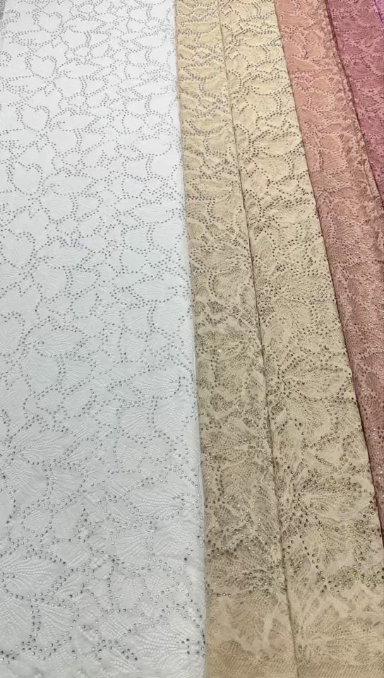 Gold Beaded Embroidered Lace Fabric Allover Floral Leaf Vine Tulle Lace for Wedding Bridal Evening Dress BLS6537#
