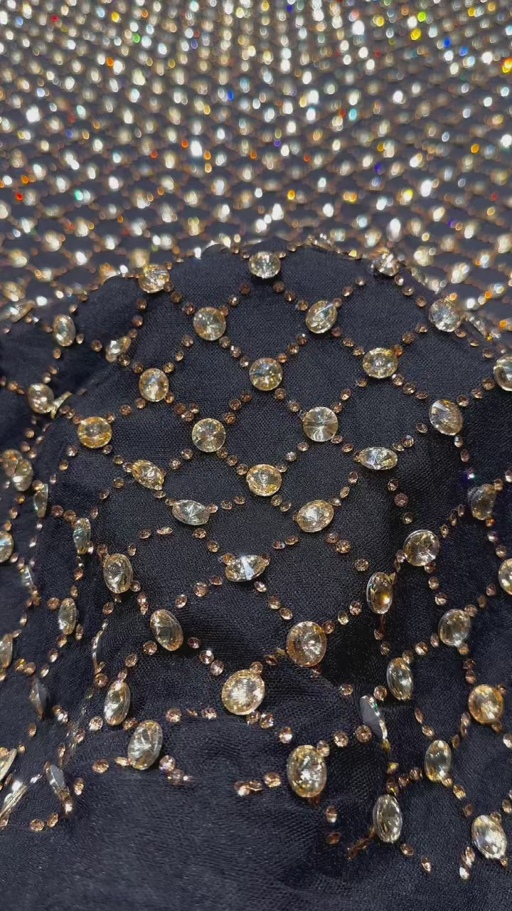 Geometric Beaded Diamond Mesh Lace Fabric for Wedding Dresses, Evening Gowns, Prom Dresses and Stage Costumes BLS6544#