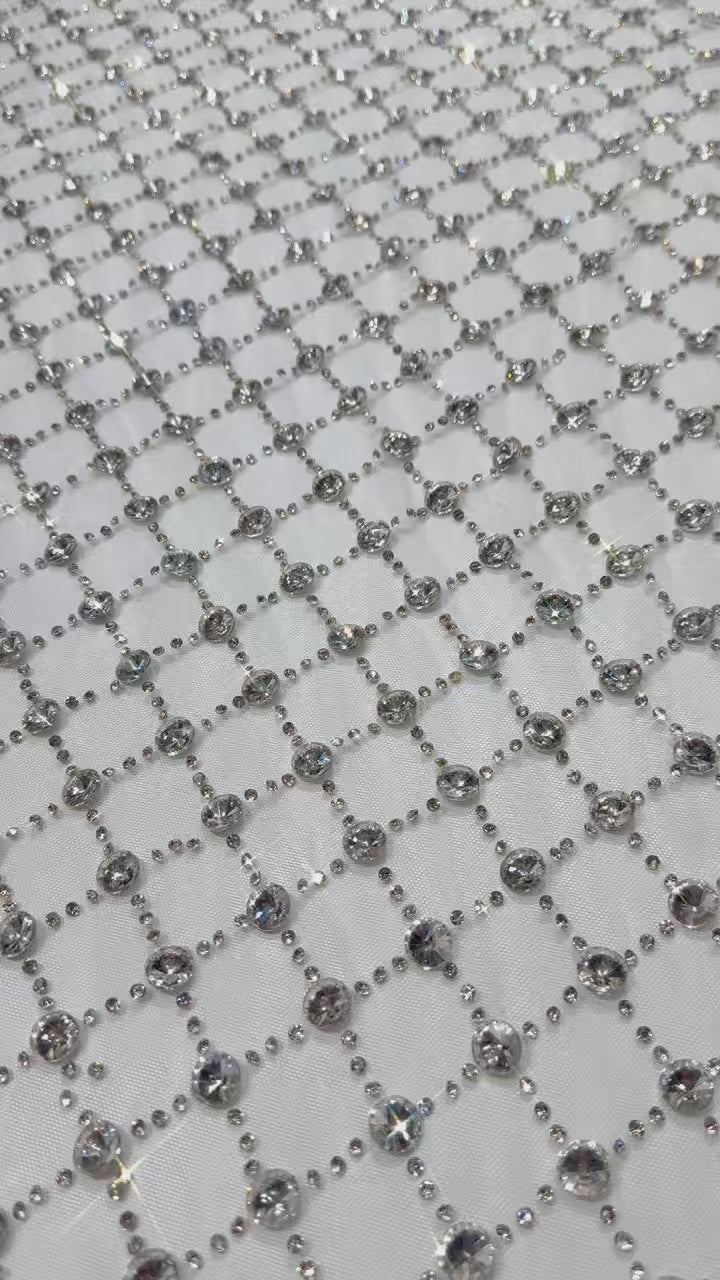 Geometric Beaded Diamond Mesh Lace Fabric for Wedding Dresses, Evening Gowns, Prom Dresses and Stage Costumes BLS6544#