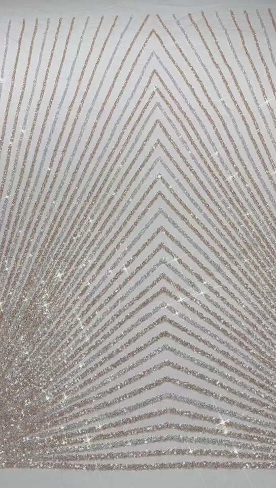 BLS6564#	Sequined and Beaded Geometric Lace Fabric for Wedding Dresses Evening Gowns Bridal Gowns