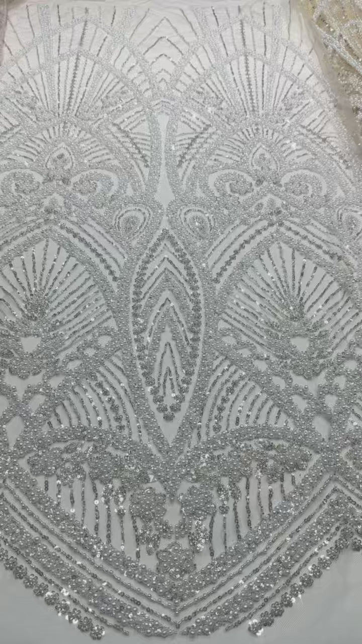 Heavy Pearl Beaded Lace Fabric Sequined Baroque Mesh Lace Fabric for Wedding Dresses Bridal Gowns Evening Gowns BLS6558#