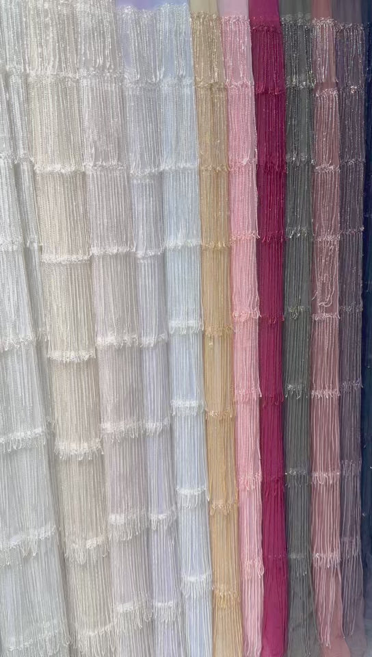Sequined Beaded Fringe Lace Fabric Layered Stripe Tulle Embroidered Tassel Bead Trim for Evening Dress Stage Costume BLS6547#