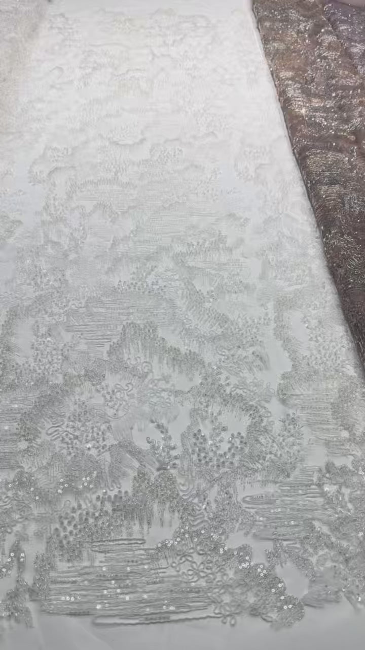 Sequined Beaded Botanical Lace Fabric Embroidered Tulle Lace for Wedding Dresses Bridal Gowns Evening Dresses BLS6563#