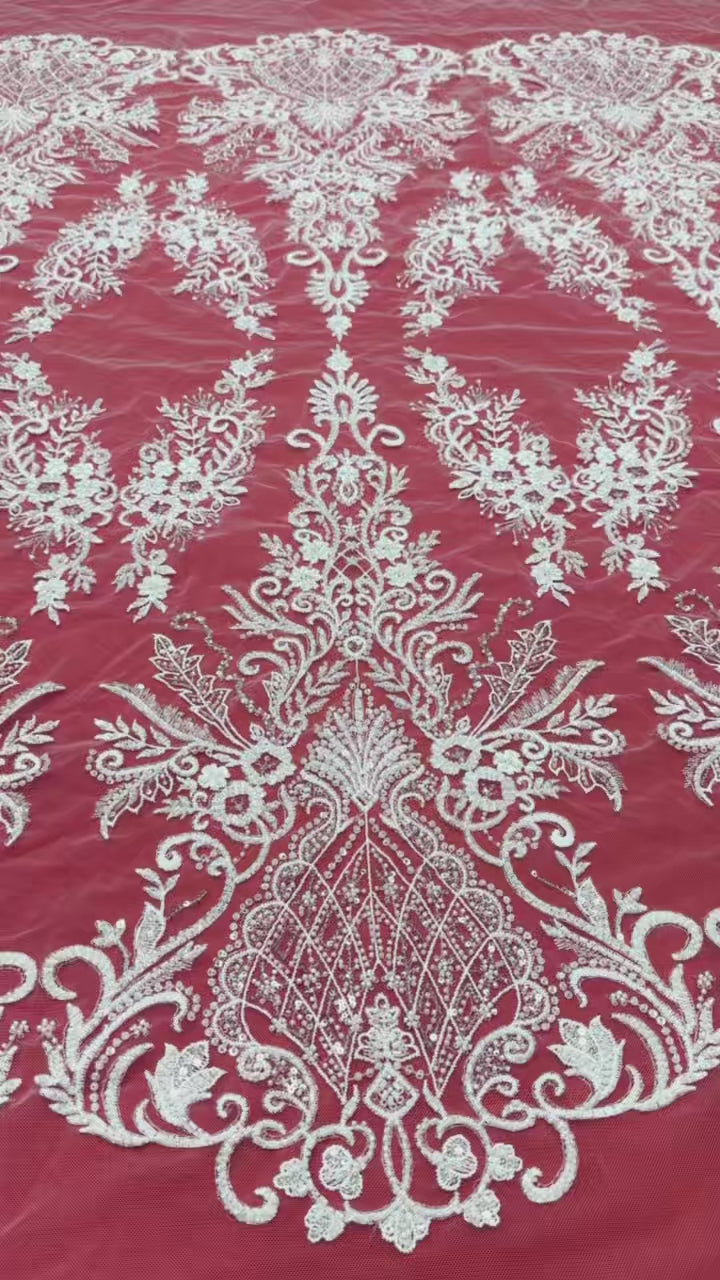 BLS6577#	Baroque Guipure Embroidered Beaded Border Lace Fabric Tulle Lace Fabric Botanical Pattern for Wedding Dresses Bridal Gowns