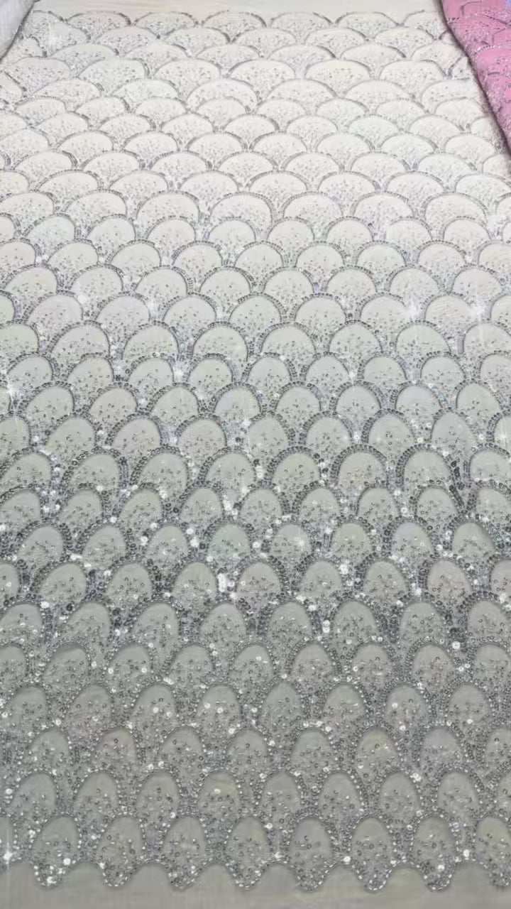 SBLS6587#	Sequined and Beaded Lace Fabric Geometric Pattern Tulle Lace Fabric for Evening Gowns Party Dresses